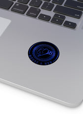 Autocollant rond en vinyle souris et clé — Emblème bleu
