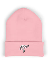 Baby Pink embroidered Mouse & O-Key gaming beanie with minimalist logo design