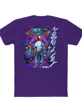 Back of purple Mouse & Key LAN gaming t-shirt featuring retro LAN party gamer graphic artwork