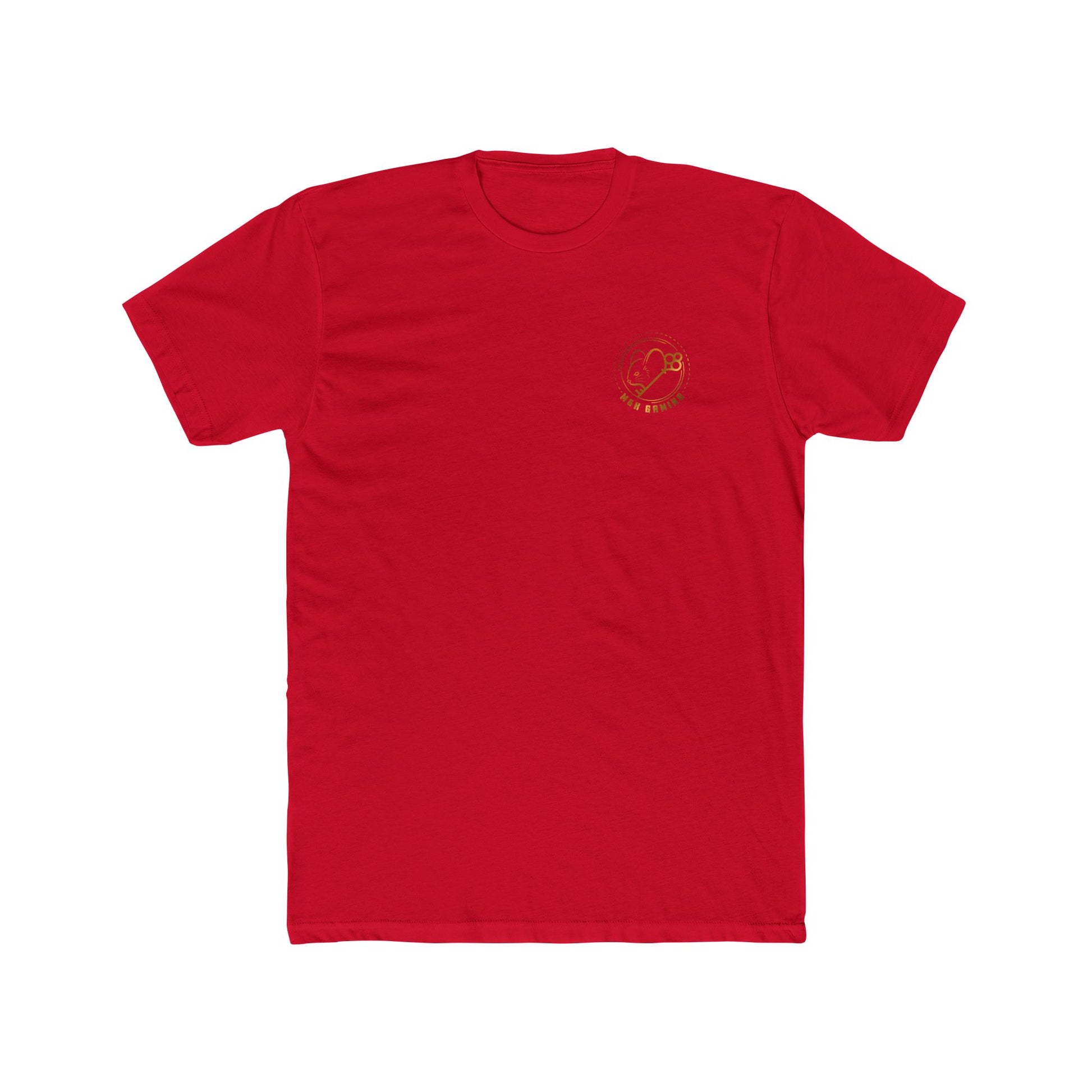Front of red Mouse & Key bDrip gaming shirt featuring black graffiti-style mouse graphic design