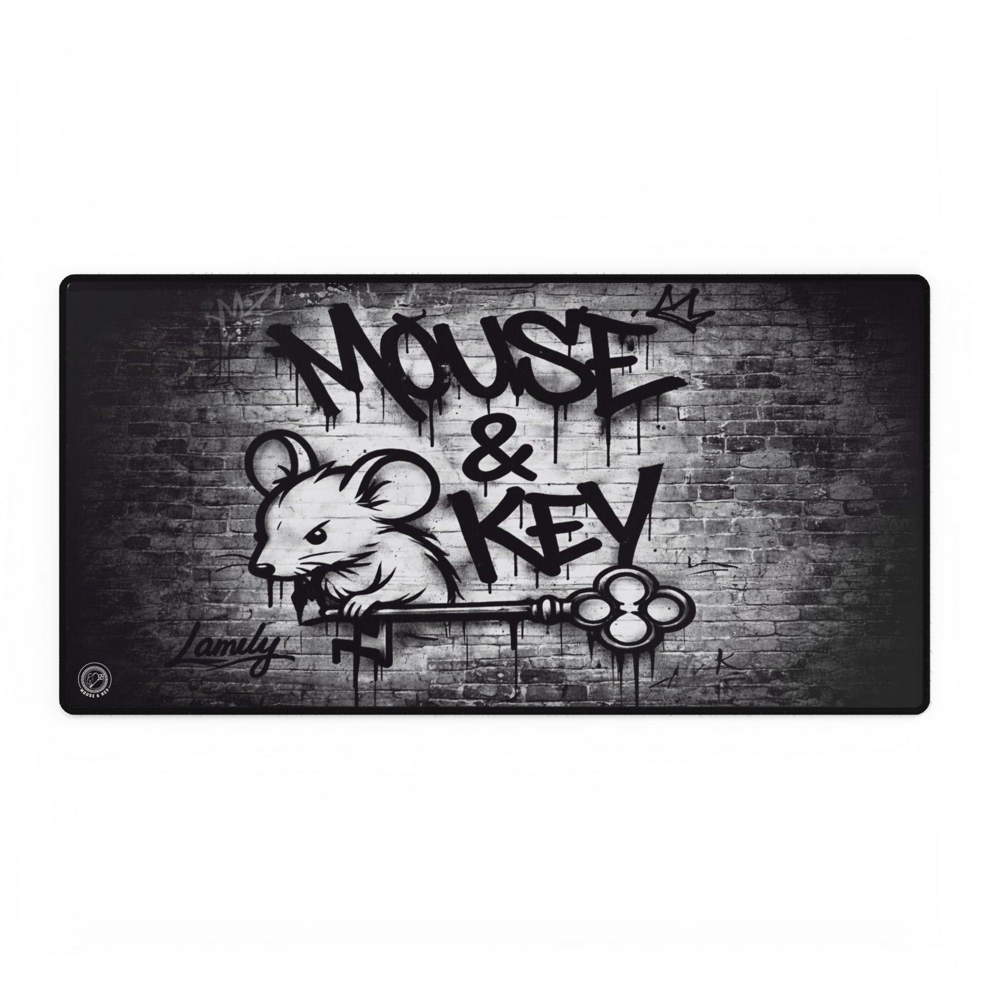 Large Mouse & Key gaming desk mat measuring 31.5 by 15.5 inches