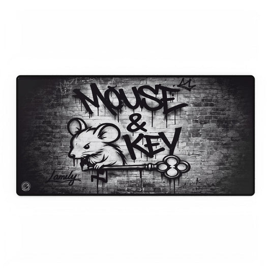 Large Mouse & Key gaming desk mat measuring 31.5 by 15.5 inches