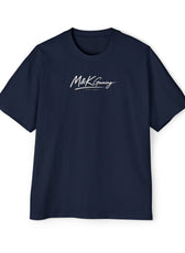 Navy oversized Mouse & Key gaming t-shirt with minimalist white M&K signature logo design