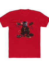 Front of red Mouse Streetwear gaming t-shirt featuring mouse character graphic with WASD keys and keyboard artwork