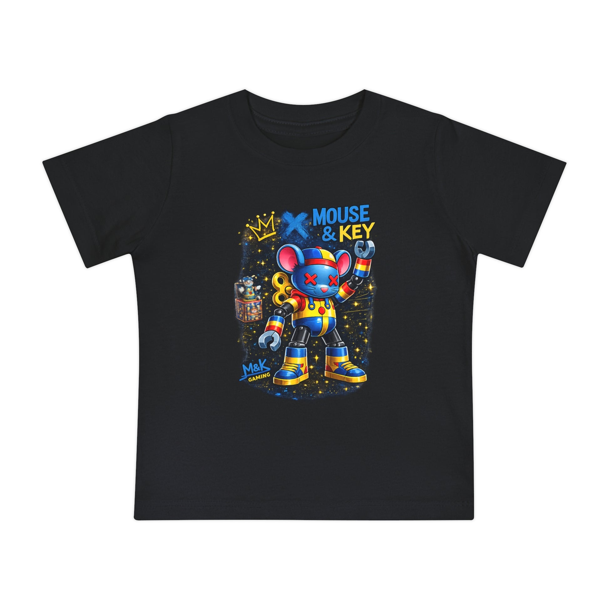 Mouse & Key Baby Tee — Colorful Robot Mouse Graphic T-Shirt