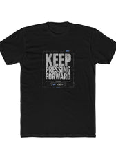 Front of Black mental health awareness gaming shirt featuring “Keep Pressing Forward” graphic from the Mouse & Key Still Here Collection
