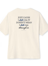 Back of natural mental health awareness gaming shirt featuring “Just Cause I Didn’t Do It Doesn’t Mean I Didn’t Go Through It” graphic from Mouse & Key