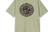Back of Pistachio Mouse & Key Mandala oversized tee featuring intricate mandala mouse logo graphic design