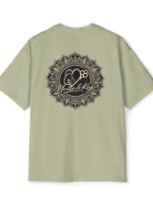 Back of Pistachio Mouse & Key Mandala oversized tee featuring intricate mandala mouse logo graphic design