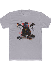 Front of heather grey Mouse Streetwear gaming t-shirt featuring mouse character graphic with WASD keys and keyboard artwork